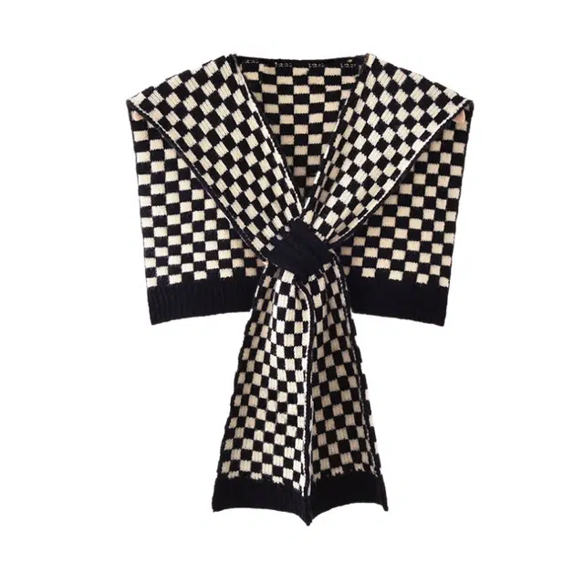 北极绒 高端棋盘格小坎肩保暖装饰 披肩 女款