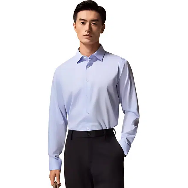 迪柯尼 纯色简约商务休闲尖领长袖衬衫 男款
