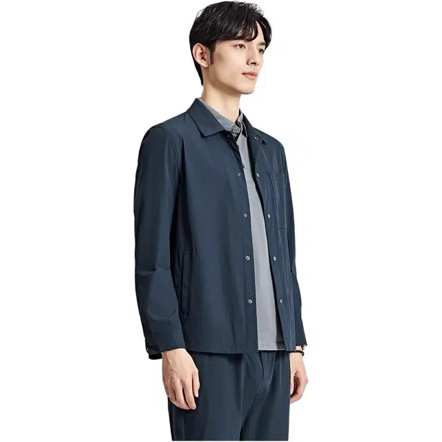 迪柯尼 纯色简约轻薄翻领单排扣长袖夹克外套 男款