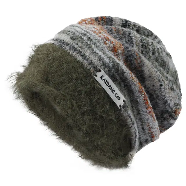 浪莎 秋冬季毛绒包头帽保暖防寒日系撞色条纹护耳帽子 腈纶 绒线帽 女款