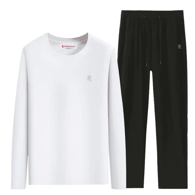 梦特娇 圆领透气长袖上衣休闲家居长裤睡衣套装 男款