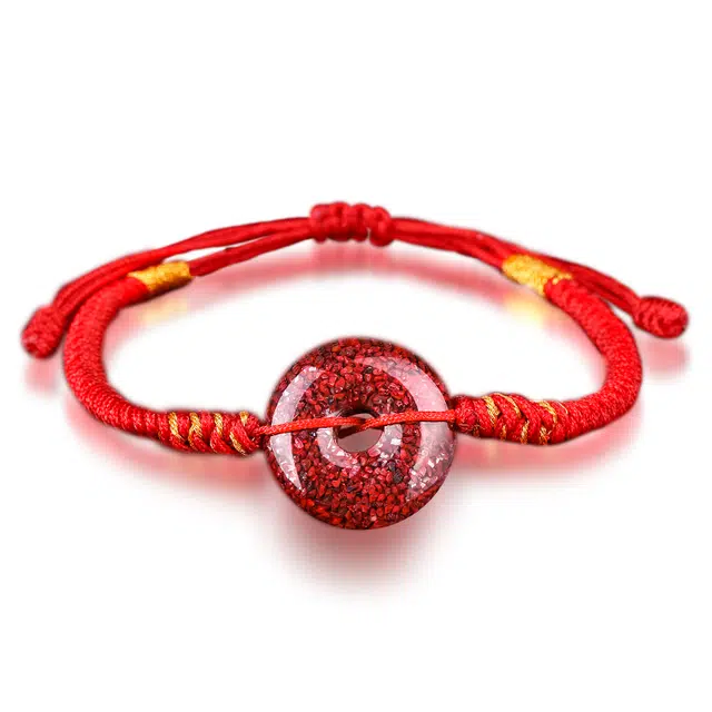 豆蔻时光 高含量砂新中式国潮小众设计晶体颗粒砂吉祥平安扣  本命年红手绳 再造辰砂朱砂 手链 男女同款情侣款