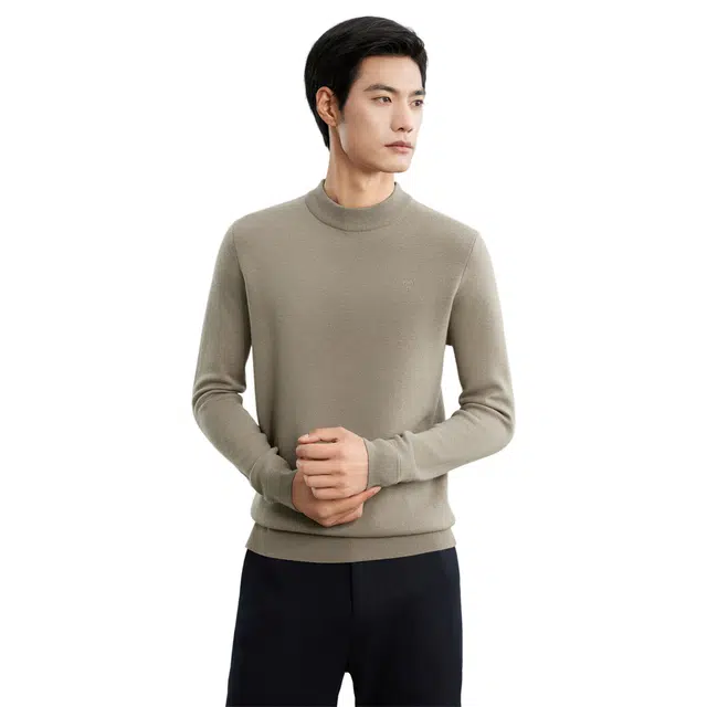 恒源祥 半高领加厚休闲纯色长袖毛衣 男款