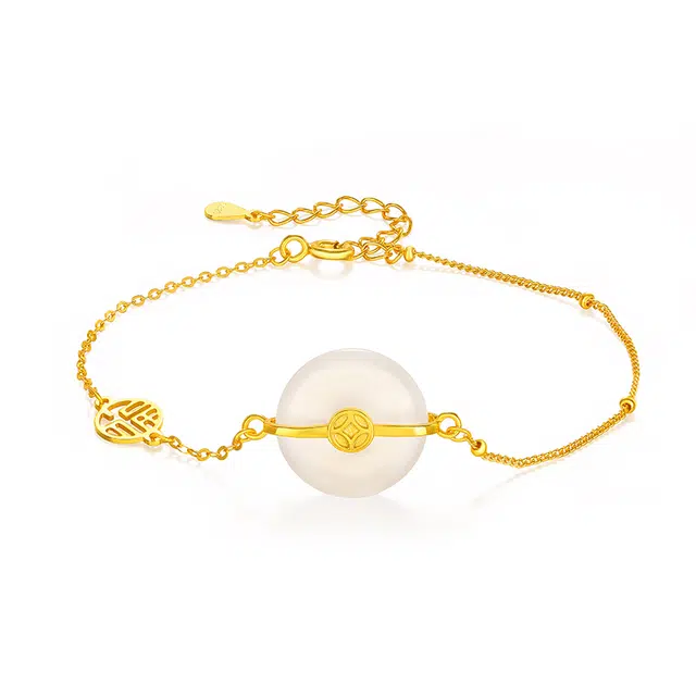 金六福吉祥 福运平安扣 新中式 玉髓 手链 女款