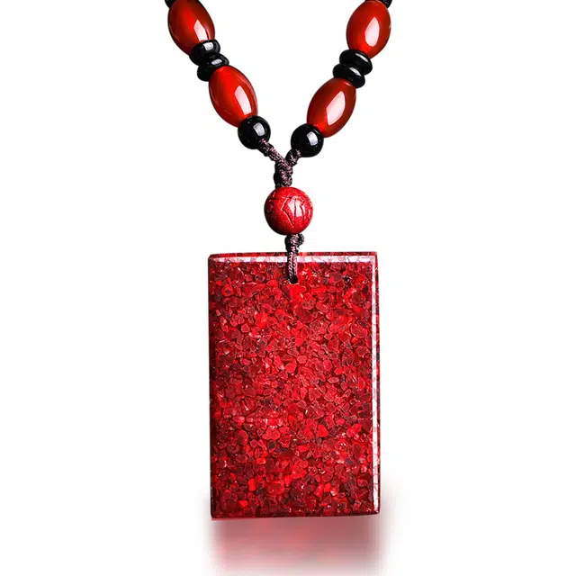 豆蔻时光 高含量精品晶体颗粒砂新中式国潮吉祥寓意平安无事牌 大号 再造辰砂朱砂 吊坠 男女同款情侣款