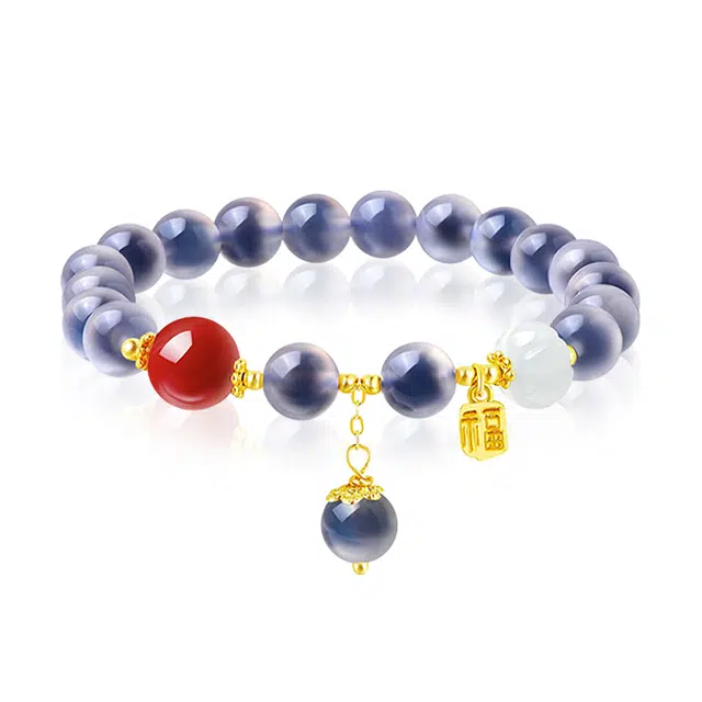 金六福吉祥 天官赐福 蓝莓糖心依依 玛瑙 手串 女款