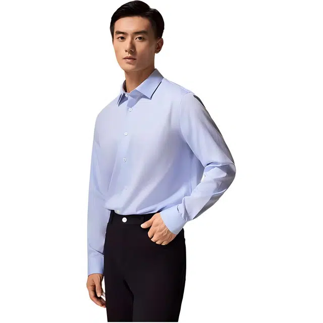 迪柯尼 纯色简约商务休闲尖领长袖衬衫 男款