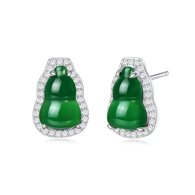 金六福吉祥 新中式葫芦造型 玉髓 玉石耳钉 女款