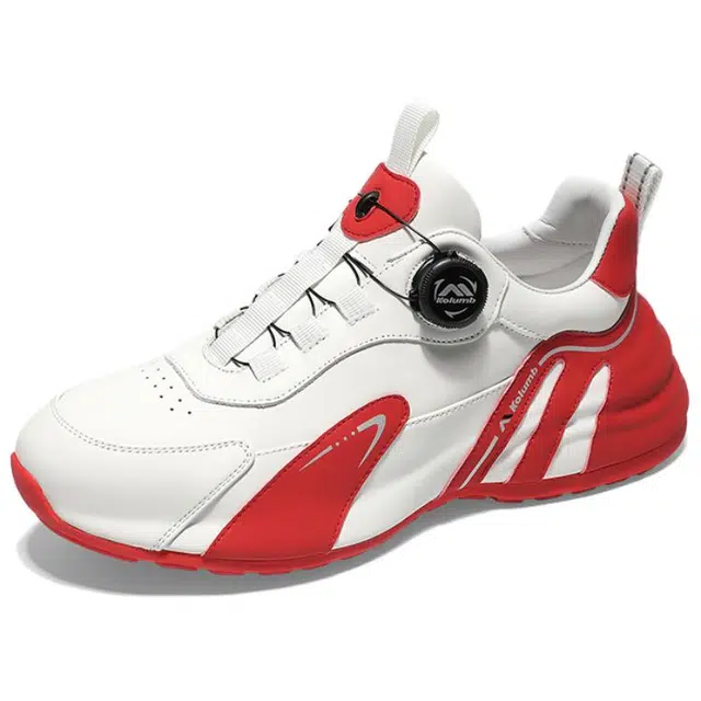 哥仑步 头层牛皮 舒适百搭潮流 防滑透气减震 低帮 生活休闲鞋 男款 白红