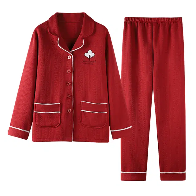 莫代尔 轻柔舒适亲肤细腻柔软长袖长裤睡衣套装 女款 桃色