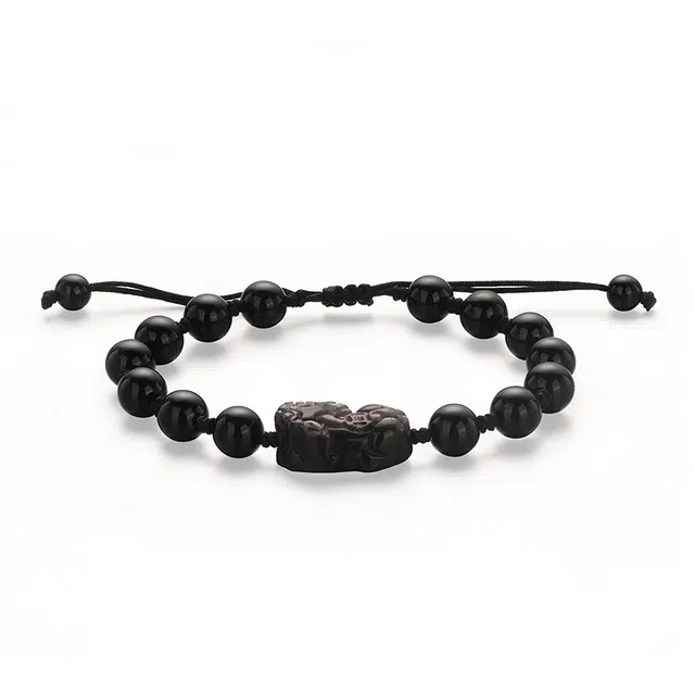 金六福吉祥 事业运爆棚貔貅 黑曜石 手链 男女同款情侣款