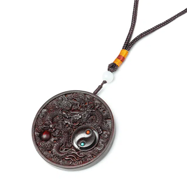 三檀小舍 国风国潮 神龙戏珠生肖龙八卦祥云纹 精工满雕招财车挂 紫檀属 把件 男女同款情侣款