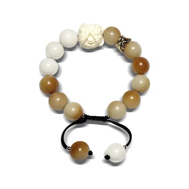 谧月珠宝 转运醒狮 国潮新中式优雅古典轻奢精致民族风  单圈可调节设计 白玉菩提 手串 男女同款情侣款