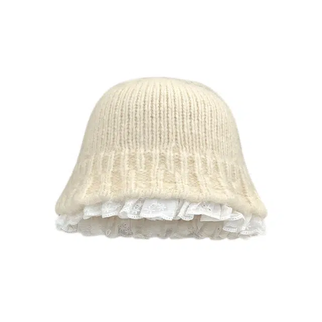 木林森 韩系蕾丝花边慵懒风甜美学院风毛线帽 腈纶 渔夫帽 男女同款情侣款