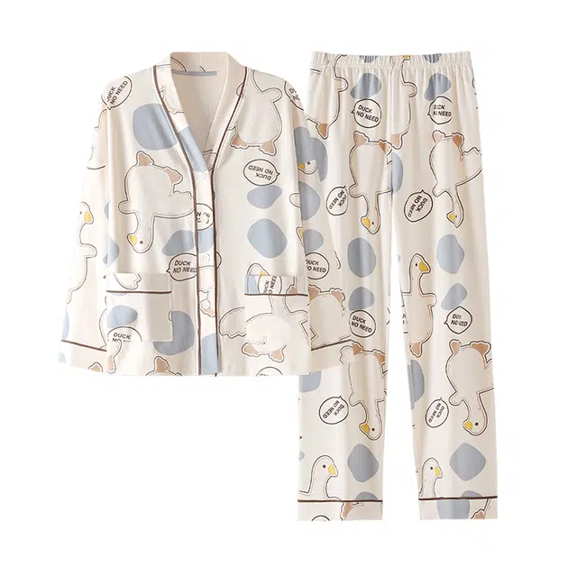 欧诗帛 细腻柔软亲肤舒适透气抗起球可外穿长袖睡衣套装 女款 白色