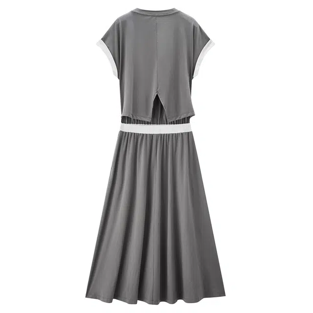 佐丹奴 假两件弹力针织拼色圆领无袖连衣裙 女款