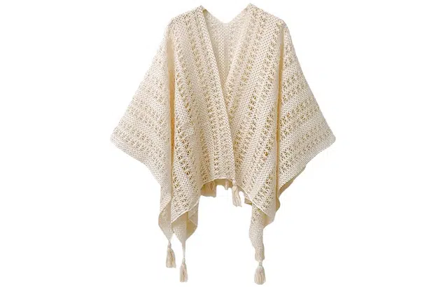 优幽兰 时尚民族风针织流苏披风小众设计感森系镂空外搭云南川西旅游度假拍照打卡穿搭 聚酯纤维 披肩 女款