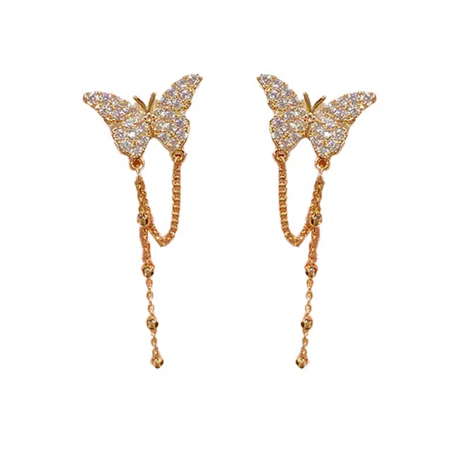 克兰茜 鎏蝶流苏 蝴蝶造型设计感 大气潮流冷淡风 轻奢精致高级感通勤风 礼盒装 合金 耳环 女款