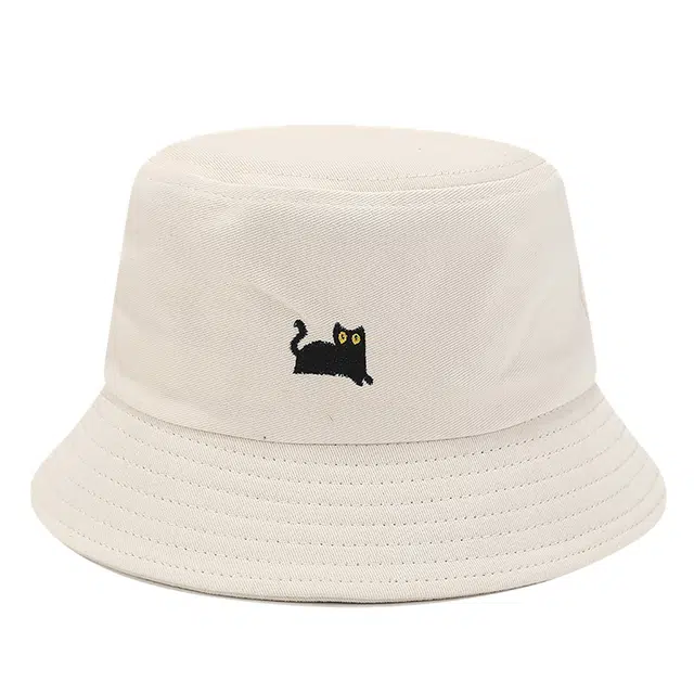浪莎 小清新可爱黑猫刺绣四季款马卡龙色系透气 棉 渔夫帽 男女同款情侣款
