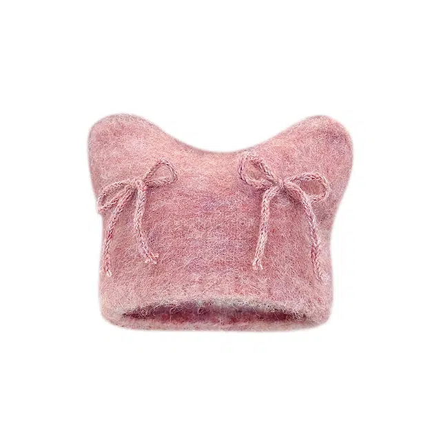 木林森 韩版软糯甜美可爱猫耳朵 秋冬保暖蝴蝶结针织帽 泰迪绒 绒线帽 男女同款情侣款