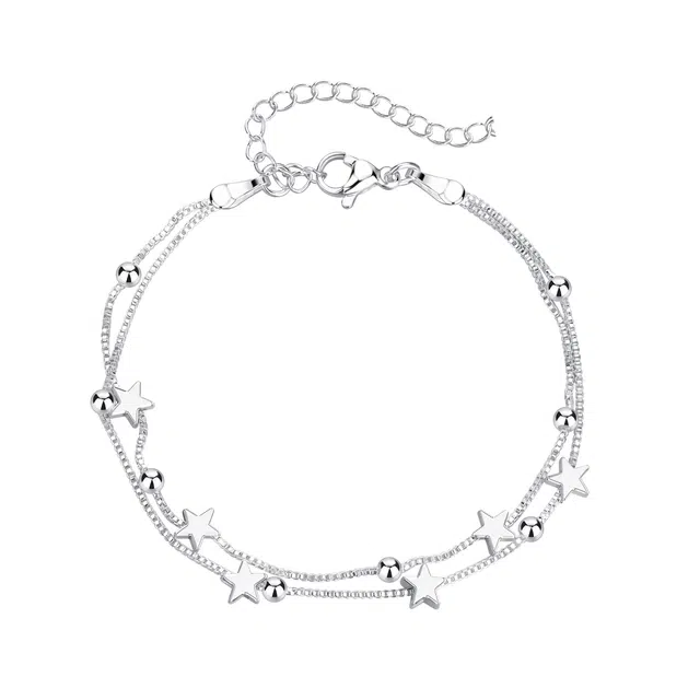 色菲尔 双层星星 五角星/圆珠甜美森系高级叠戴 满目星河氛围感 银色 手链 女款