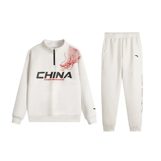 大童 安踏儿童 时尚舒适弹力字母休闲运动套装 灰花色