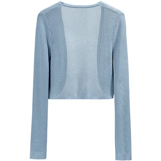 她池 小清新外搭长袖镂空短款针织衫 女款