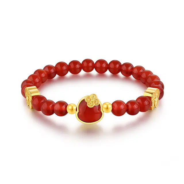 梦金园 生肖蛇系列 萌宠本命年生肖蛇转运珠手饰 新中式国潮精致显白 玛瑙 手串 女款