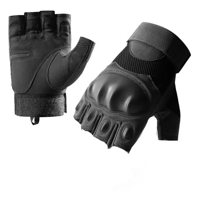 山一丸 半指登山防护耐磨骑行 纤维革 运动手套 男款