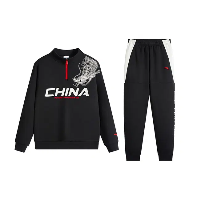 大童 安踏儿童 弹力时尚舒适字母休闲运动套装 梦幻黑