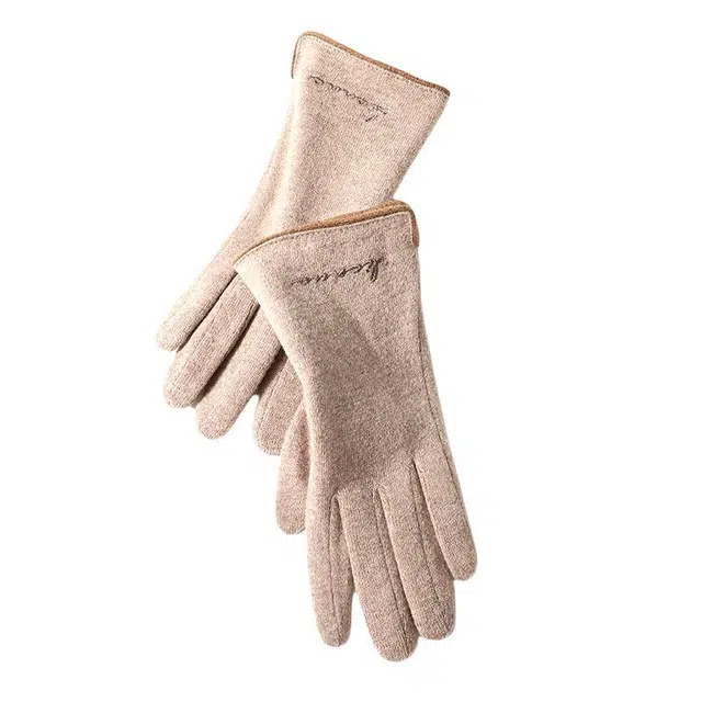 山一丸 冬天加绒保暖开车骑行触屏 羊绒 手套 女款