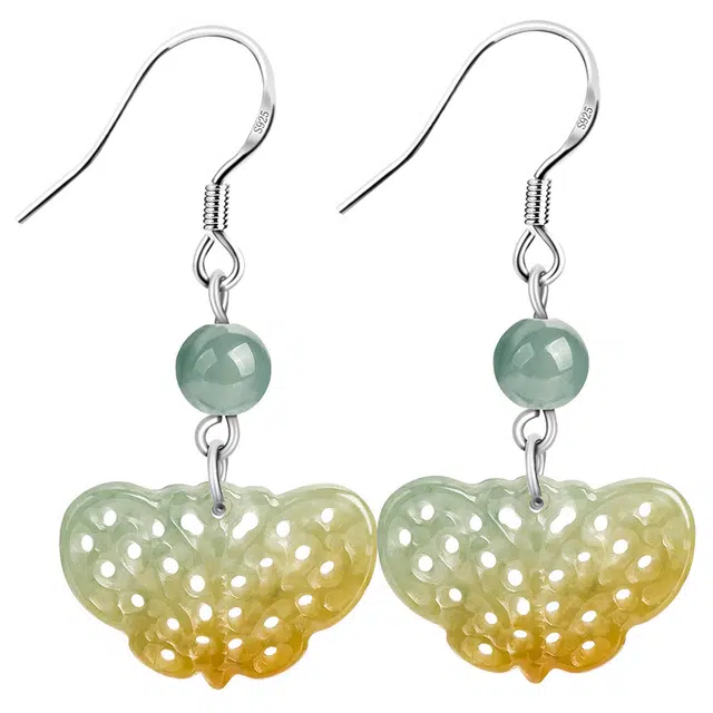 龙弗 多财多福新中式黄翡蝴蝶翡翠汉服旗袍配饰 糯种 耳环 女款