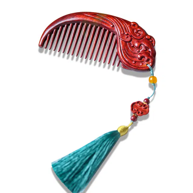 仙友 国潮新中式海浪红木梳子梳搭如意流苏文玩工艺品 紫檀属 头梳 男女同款情侣款