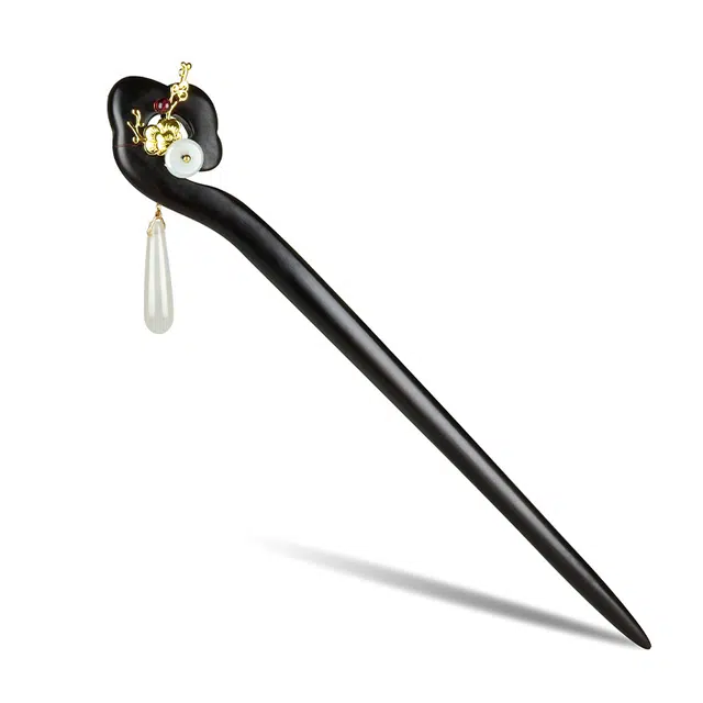 凤凰涅磐 古典步摇发饰新中式本命年复古民族风平安流苏 黑檀木 发簪 女款 黑檀