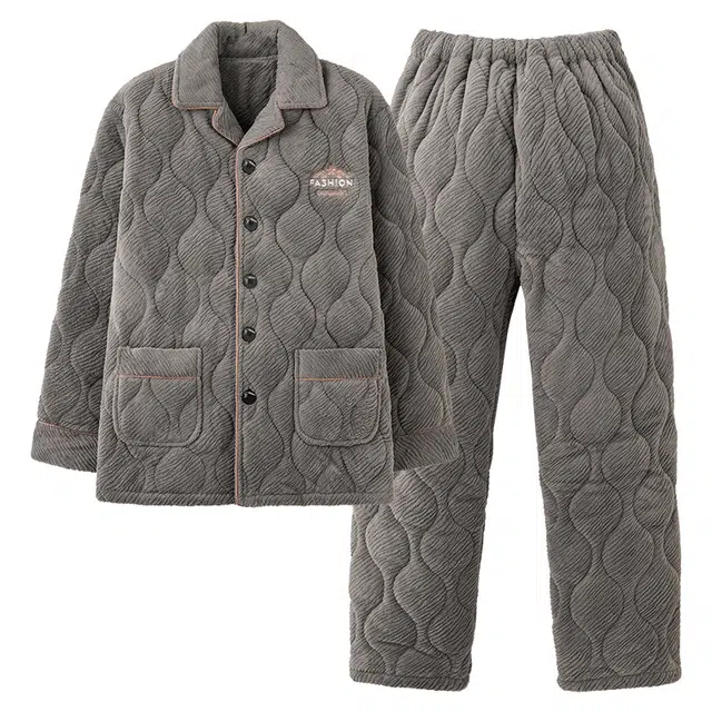 睦隆世家 气质清新宽松保暖亲肤轻盈微弹透气舒适细腻长袖长裤不易起球家居服睡衣套装 男款 灰色