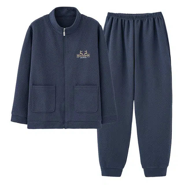 睦隆世家 时尚轻柔不臃肿保暖储热亲肤轻盈微弹气质舒适细腻长袖长裤不易起球家居服睡衣套装 男款 宝蓝色