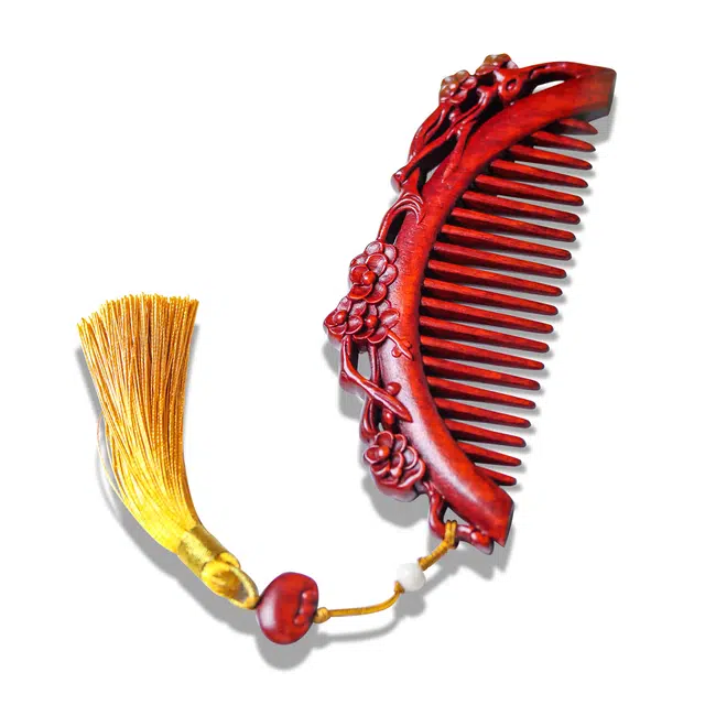 仙友 新中式梅花梳如意锁吊穗梳发木梳工艺品国风古风中式 紫檀属 头梳 男女同款情侣款