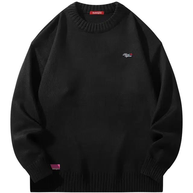 帕丁顿熊 基础款玫瑰花刺绣胸针纯色休闲百搭打底毛衣宽松加厚保暖针织衫 男女同款