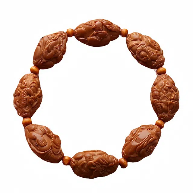 凯真 收藏级精工雕刻八大财神 招财转运纳福 经典高端文玩盘玩串礼盒 橄榄核 手串 男女同款情侣款