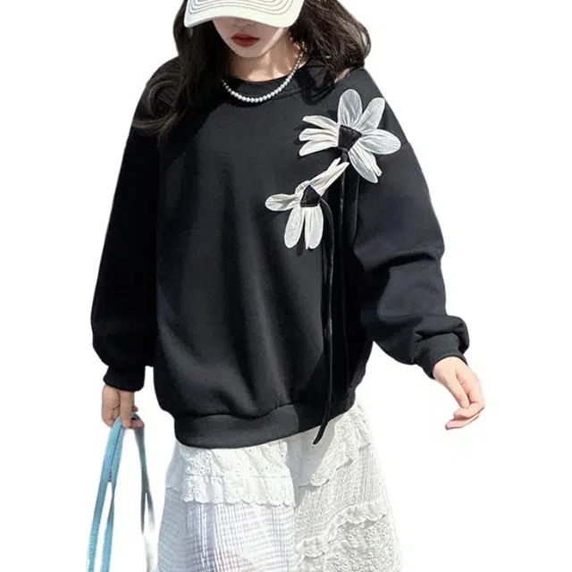 浪莎 时尚百搭舒适柔软套头卫衣 黑色青少年