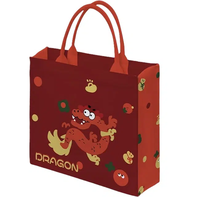 奥松 小众图案设计休闲简约日常通勤时尚百搭 绒面科技布 手提包 大号 女款 红色