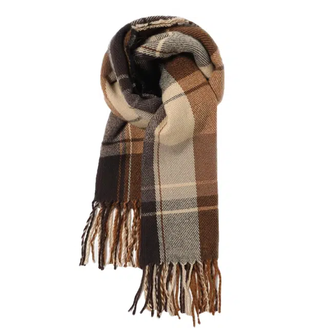 北极绒 冬季保暖韩版复古格子流苏 绒线围巾 男女同款情侣款