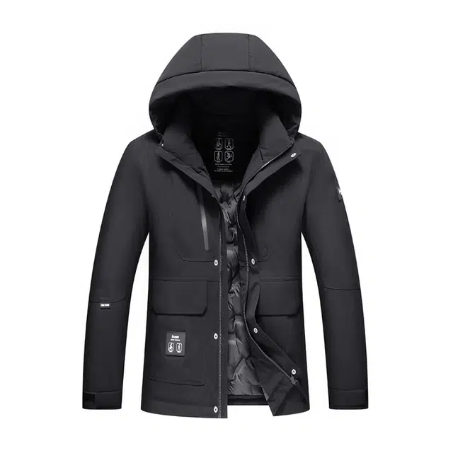 斯巴奴 加厚工装短款拼接连帽长袖羽绒服 男款