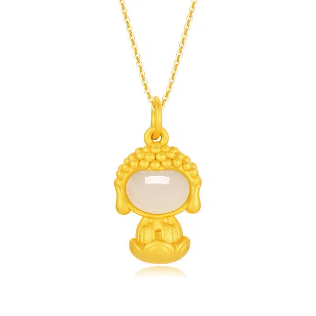 万娜 佛公吊坠 国潮新中式民族风复古简约平安转运锁骨链 和田玉项链 青白玉 女款