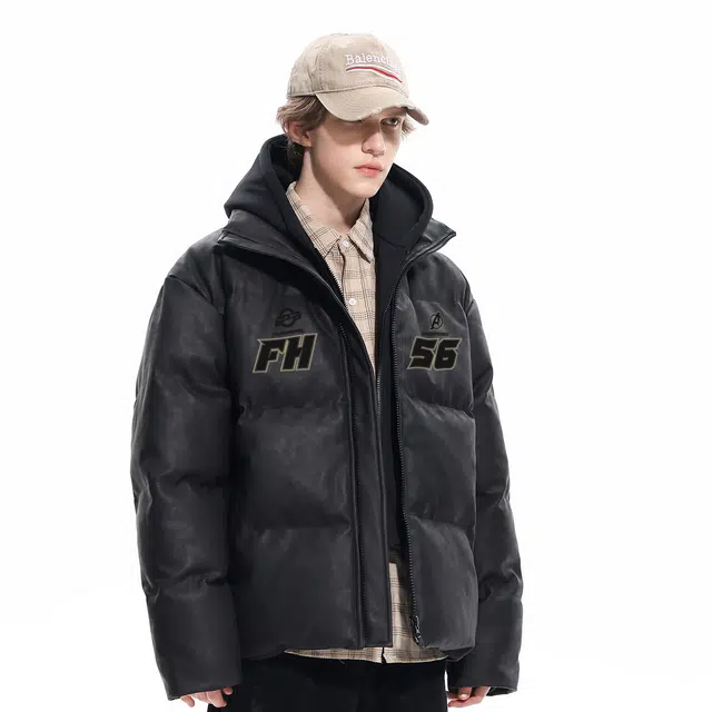 雅鹿 美式潮流简约基础款字母外套连帽加绒加厚保暖纯色棉袄休闲宽松户外防寒高级感学院风棉服 男女同款