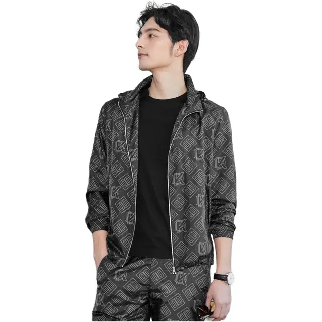 迪柯尼 连帽简约合身长袖夹克外套 男款 黑混色