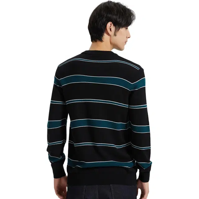 才子 舒适亲肤透气简约大方长袖针织衫 男款 黑蓝色