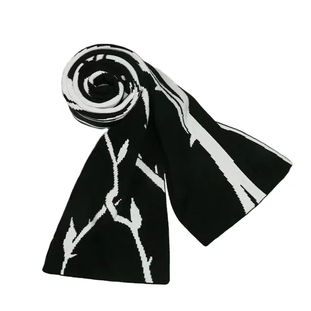 北极绒 原创黑白荆棘玫瑰暗黑系列 绒线围巾 男女同款情侣款