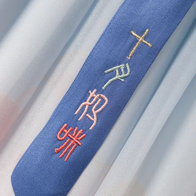 十月妈咪 中式国风碎花拼接网纱长袖适中连衣裙汉服 夏春 儿童款 靛蓝