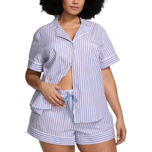 Victoria's Secret Cotton Short Pajama Set Blue Stripes